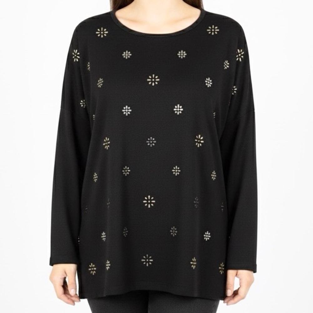 Christopher & Banks Black Embellished Snowflake Top Holiday Studded Bling Size M